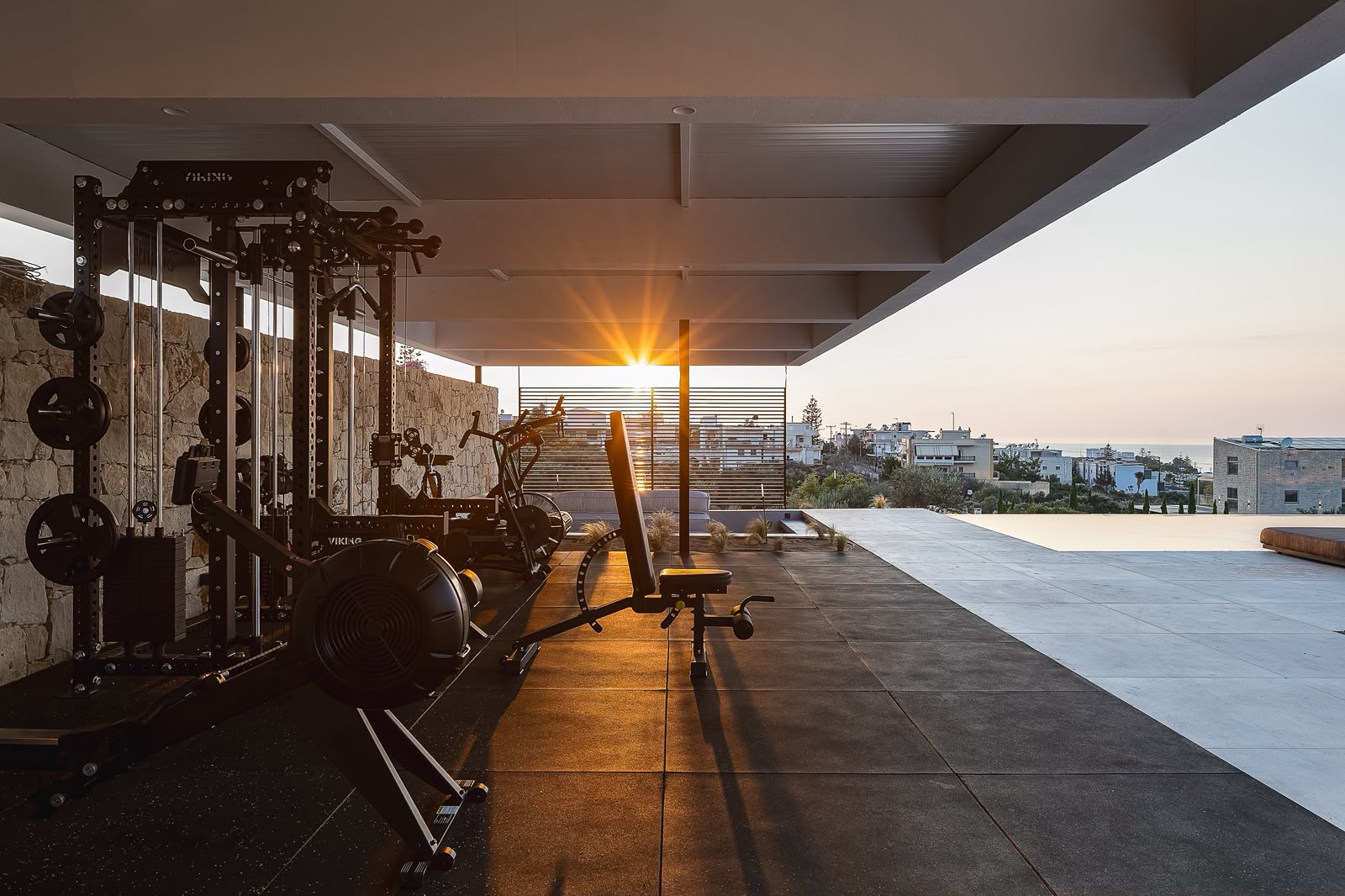 Private gym facing the evening light